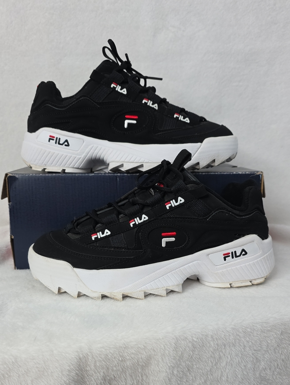 FILA Women's Black, White & Red Chunky Platform Sneakers D Formation